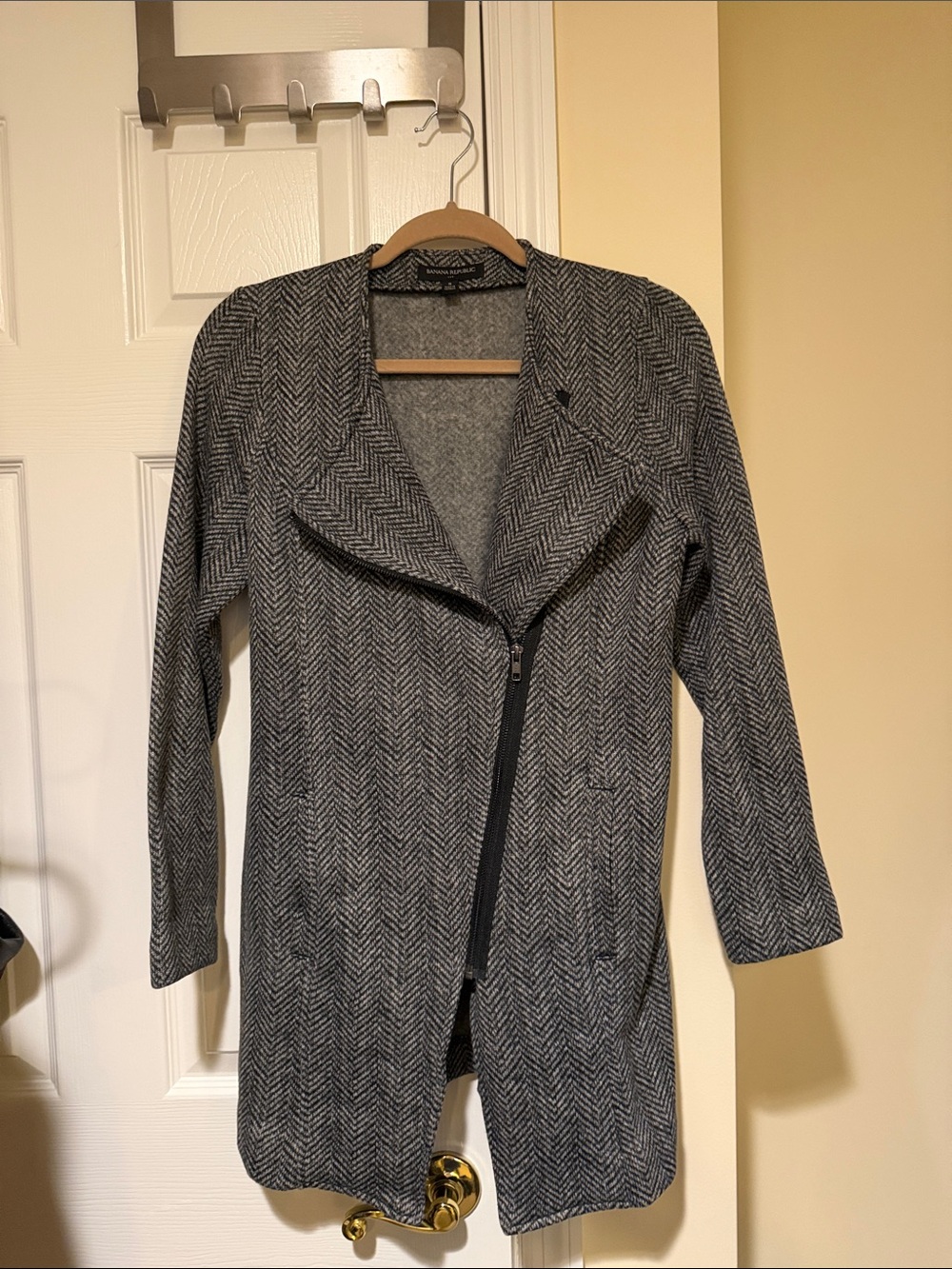 Banana Republic Grey Herringbone Long Trench Coat